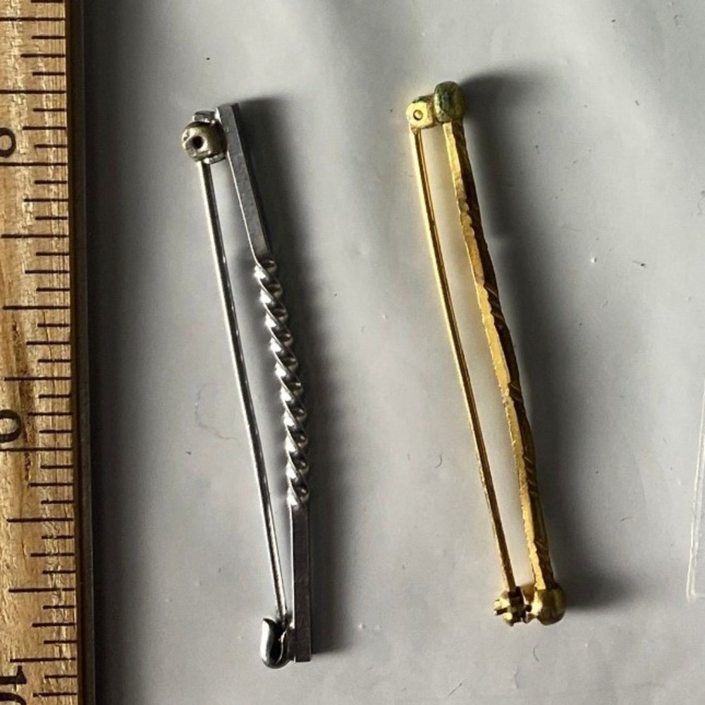 Vintage Bar Collar Pins Set 2pc Gold Silver Tone Metal Minimalist Suit Accessory